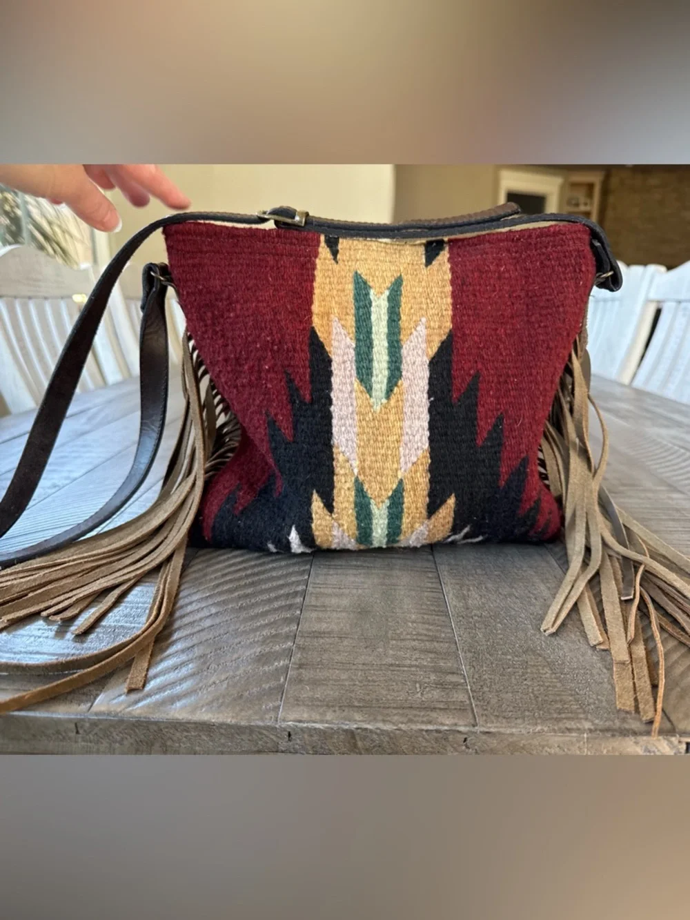 MZ Made Fringe - Wool Brisas Pattern Handwoven Crossbody Bag Purse